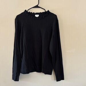 J. Crew Black Long Sleeve Top with Ruffled Neckline